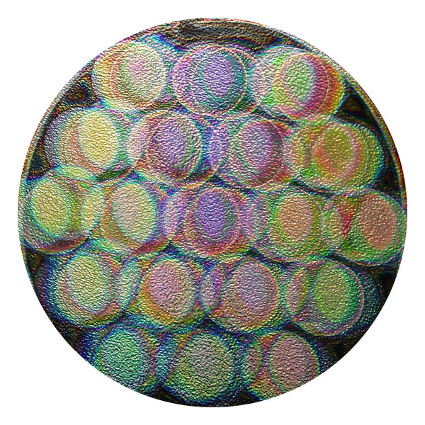 CBS Dichroic Coating Balloons 3 Pattern on Wissmach Thin Black Moss Textured Glass COE90