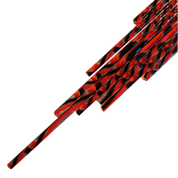 Twisted Cane Clear with Black and Red Flame Double Twist Cane COE96