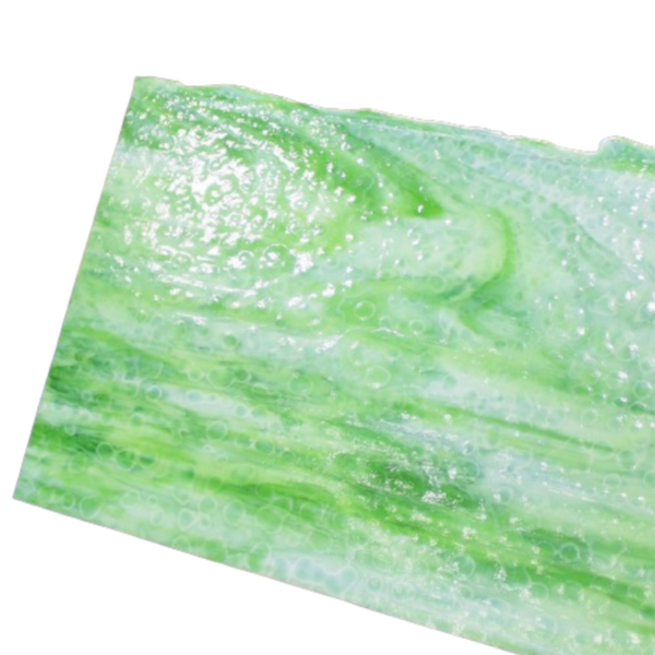 Bullseye Glass Light Celery, Lime Green, Mottle Mix, Single-rolled, 3mm, Non-Fusible