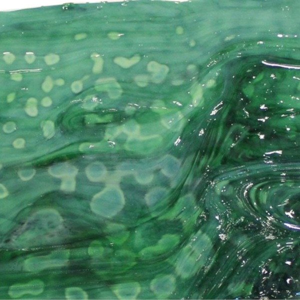 Bullseye Glass Medium Leaf, Emerald Green, Mottle Mix, Single-rolled, 3mm, Non-Fusible