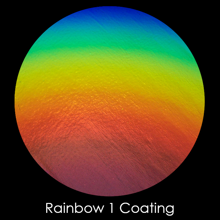 CBS Dichroic Coating Rainbow 1 on Wissmach Thin Clear Aerolite Glass COE96
