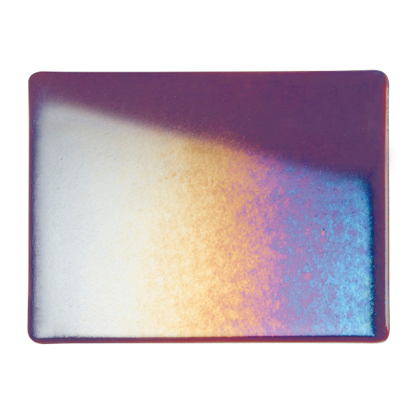 Bullseye Glass Deep Plum Transparent, Rainbow Iridescent, Thin-rolled, 2mm COE90