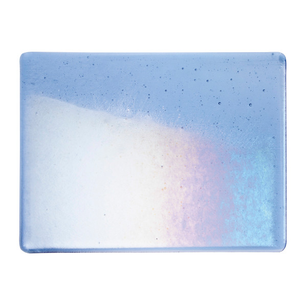 Bullseye Glass Light Sky Blue Transparent, Rainbow Iridescent, Double-rolled, 3mm COE90