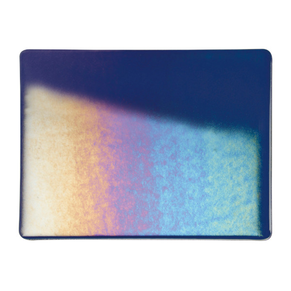 Bullseye Glass Midnight Blue Transparent, Rainbow Iridescent Thin-rolled, 2mm COE90