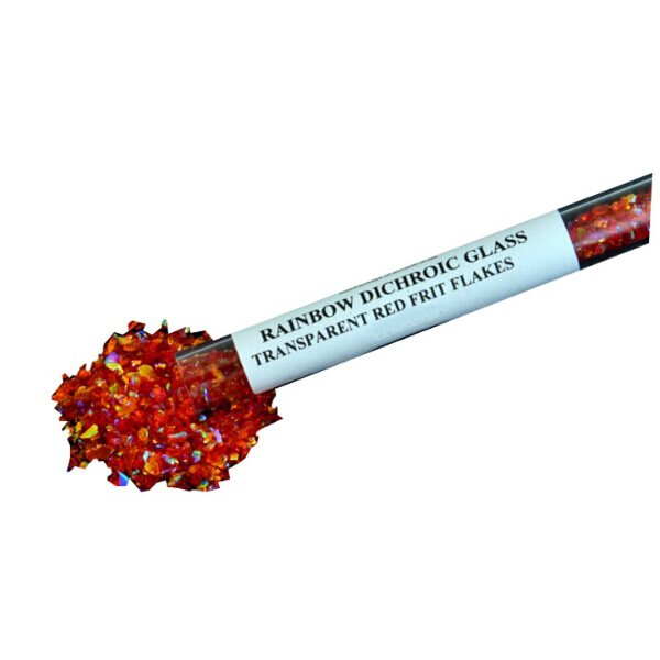 CBS Dichroic Frit Flakes 1oz on Red Transparent Glass COE96