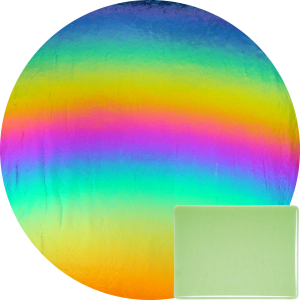 CBS Dichroic Coating Rainbow 2 on Bullseye Light Green Transparent, Thin-rolled, 2mm COE90