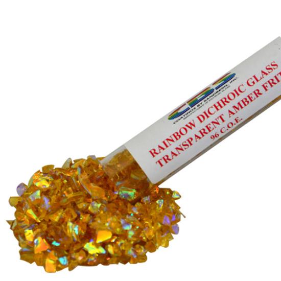 CBS Rainbow Dichroic Frit 1oz on Amber Transparent Glass COE96